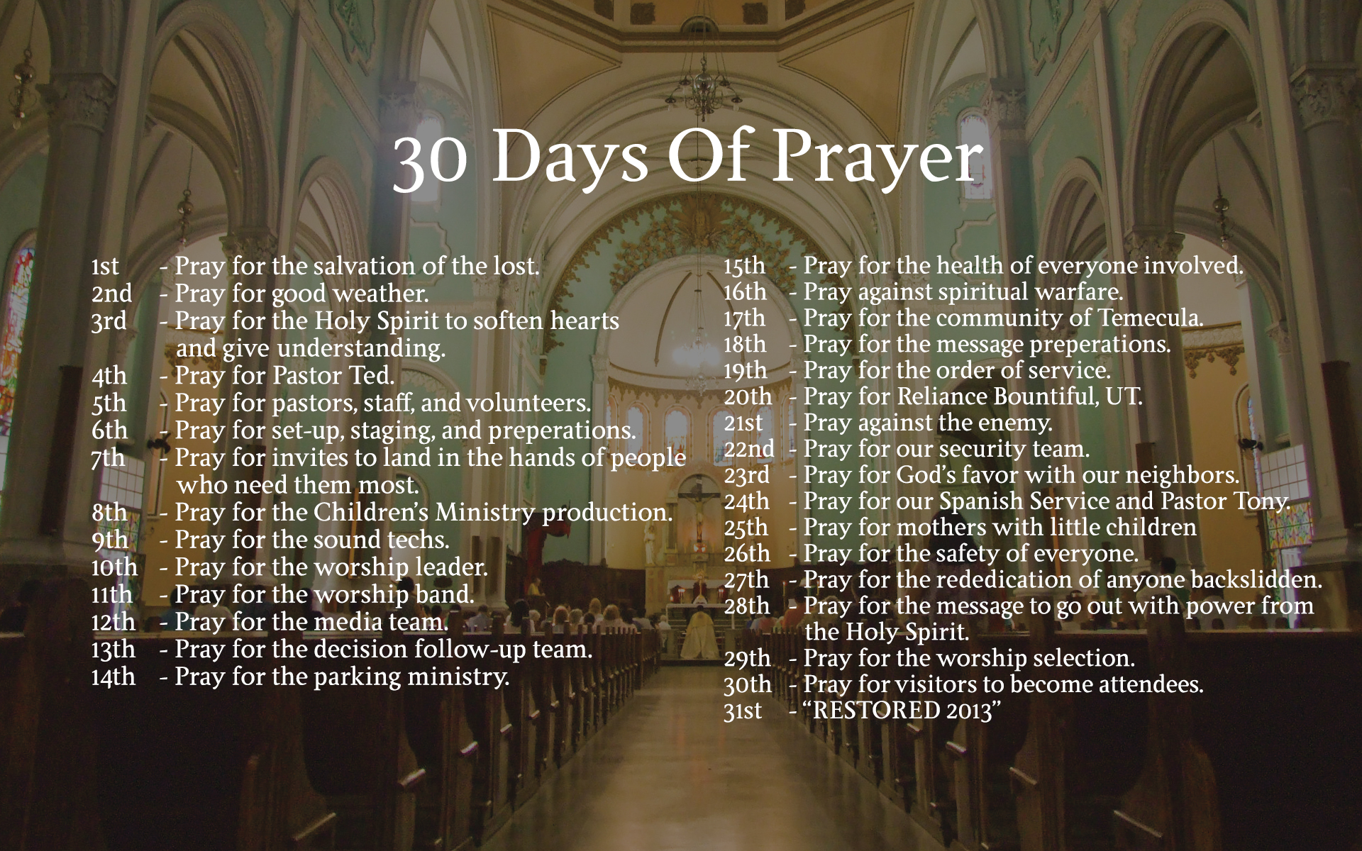 30 Days Of Prayer Reliance Church